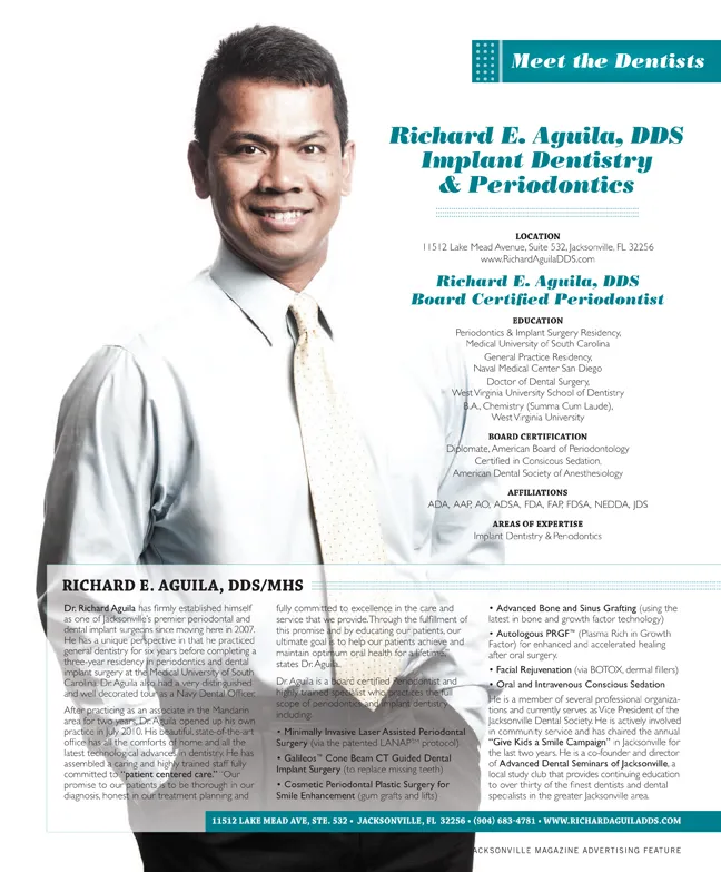 Jacksonville Magazine article about Northeast Florida’s Top Dentists in 2011 featuring a photo of Dr. Richard Aguila