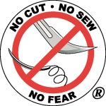 No cut, no sew, no fear icon- image of stiches and sharp dental tool crossed out