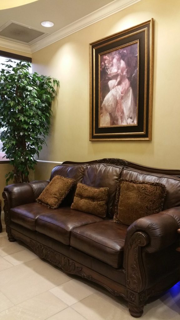 Interior Photo: Jacksonville FL periodontal office waiting sofa